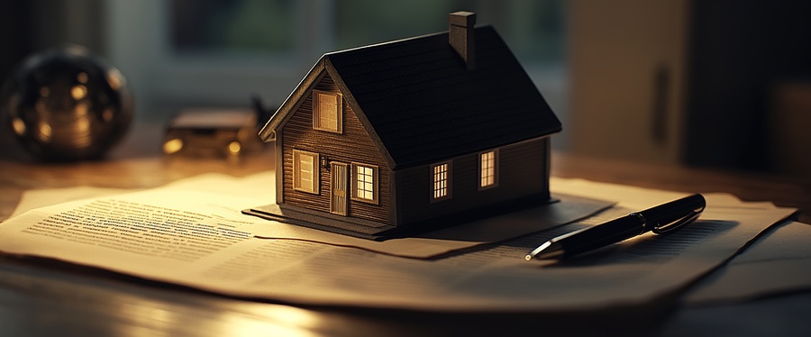 house model on papers - title search concept